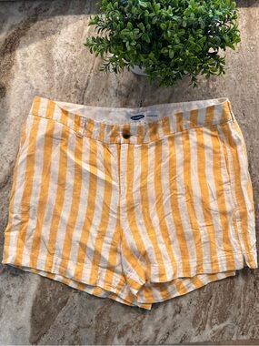 Old Navy Yellow & White Striped Linen Blend Shorts